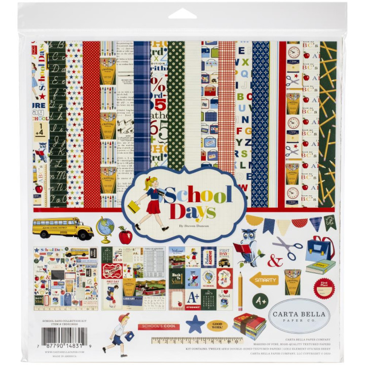 Набір паперу 30*30см Carta Bella Collection Kit School Days 12/Pkg