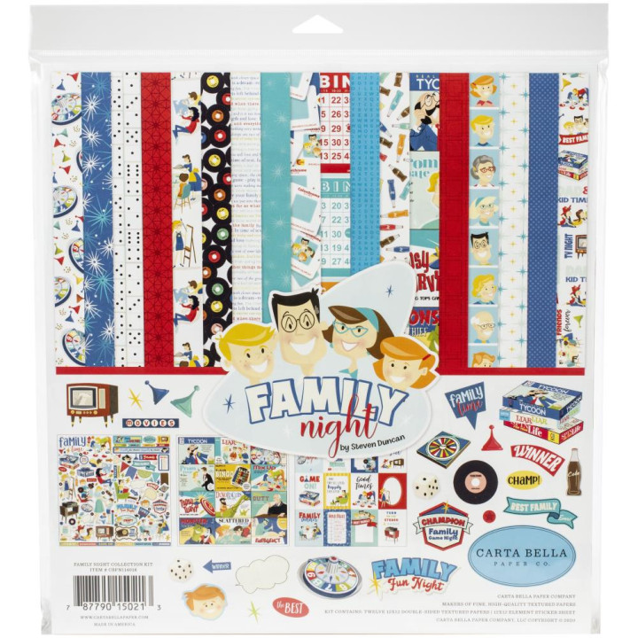 Набір паперу 30*30см Carta Bella Collection Kit Family Night 12/Pkg