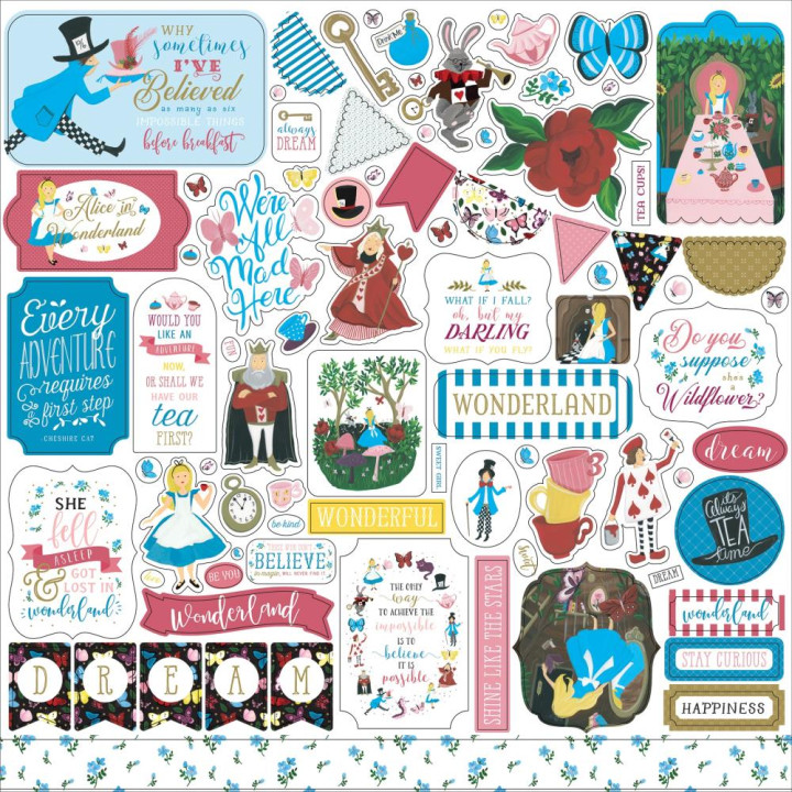 Наліпки Echo Park Alice In Wonderland No2 Cardstock Stickers Elements 30*30см