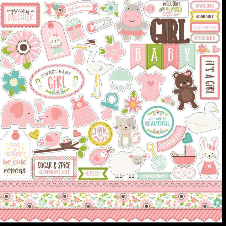 Наліпки Echo Park Sweet Baby Girl Cardstock Stickers Elements 30*30см