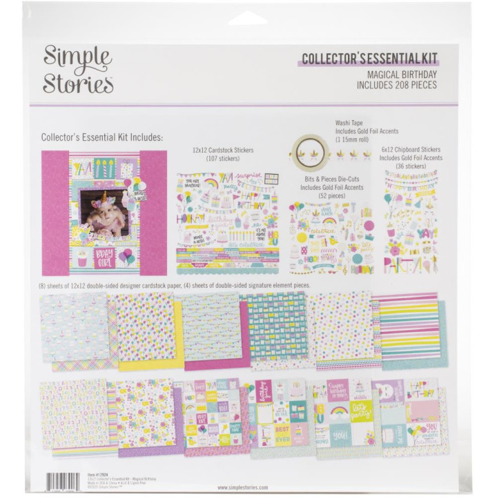 Набір паперу 30*30см Simple Stories Collector's Essential Kit Magical Birthday 12/Pkg