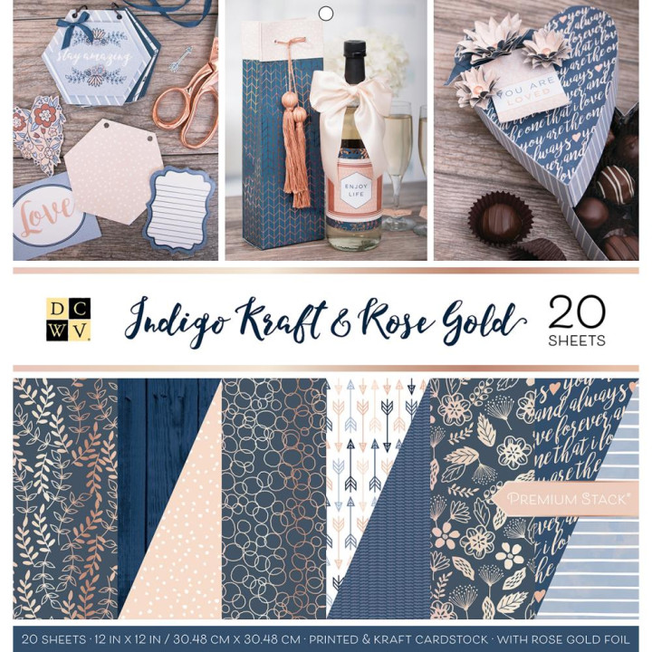 Набір паперу 30*30см DCWV Indigo Kraft & Rose Gold 20/Pkg