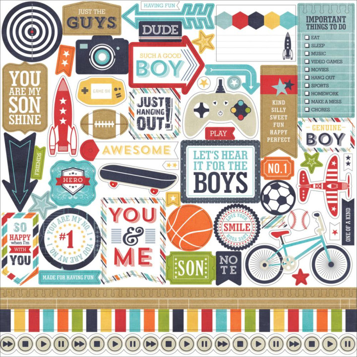 Наліпки Echo Park That's My Boy Cardstock Stickers Elements 30*30см