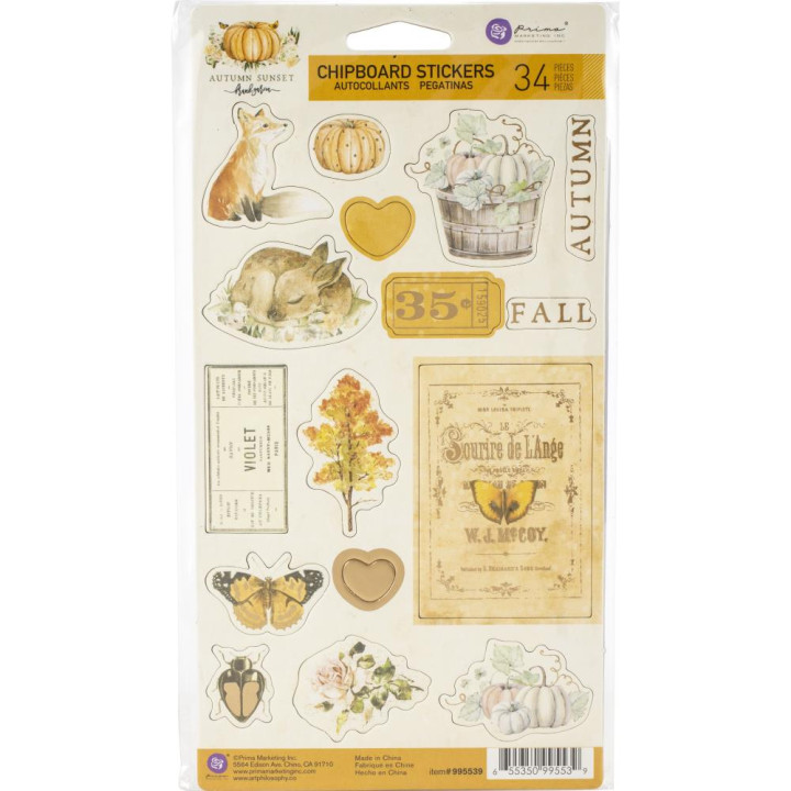  Наліпки з чіпборду Prima Autumn Sunset Chipboard Stickers 34/Pkg