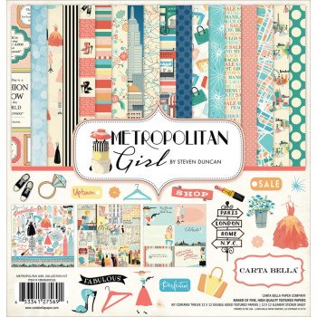 Набір паперу 30*30см Carta Bella Collection Kit Metropolitan Girl 12/Pkg