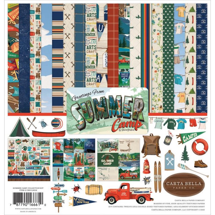 Набір паперу 30*30см Carta Bella Collection Kit Summer Camp 12/Pkg