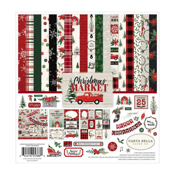 Набір паперу 30*30см Carta Bella Collection Kit Christmas Market 12/Pkg