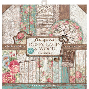 Набір паперу 30*30см Stamperia Roses, Lace & Wood 10/Pkg