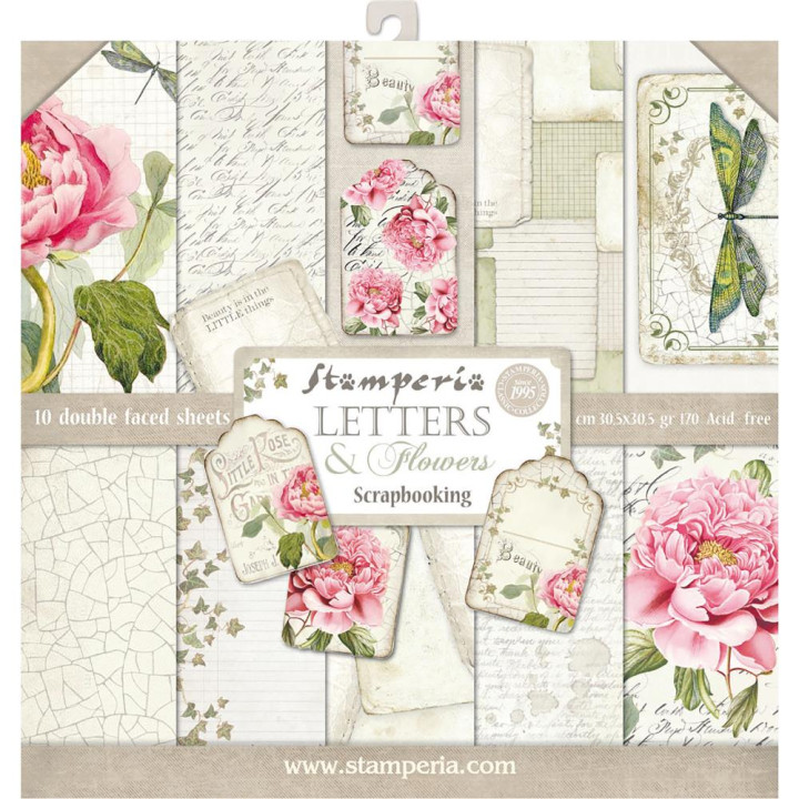 Набір паперу 30*30см Stamperia Letters & Flowers 10/Pkg
