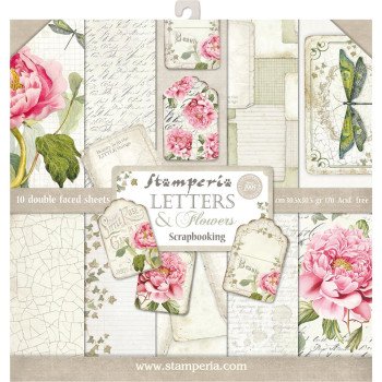 Набір паперу 30*30см Stamperia Letters & Flowers 10/Pkg
