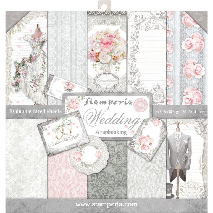 Набір паперу 30*30см Stamperia Wedding 10/Pkg