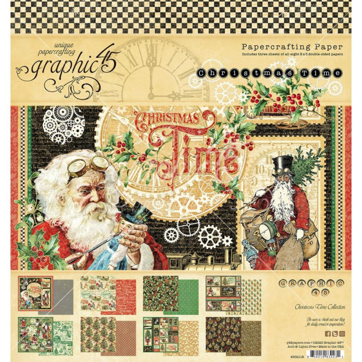 Набір паперу 20*20см Graphic 45 Christmas Time 24/Pkg