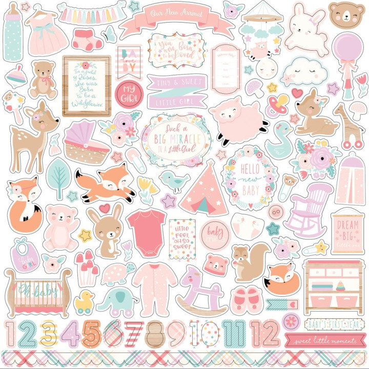Наліпки Echo Park Hello Baby Girl Cardstock Stickers Elements 30*30см