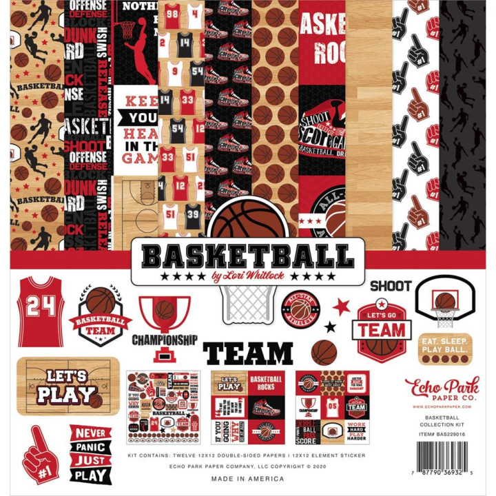 Набір паперу 30*30см Echo Park Basketball 12/Pkg