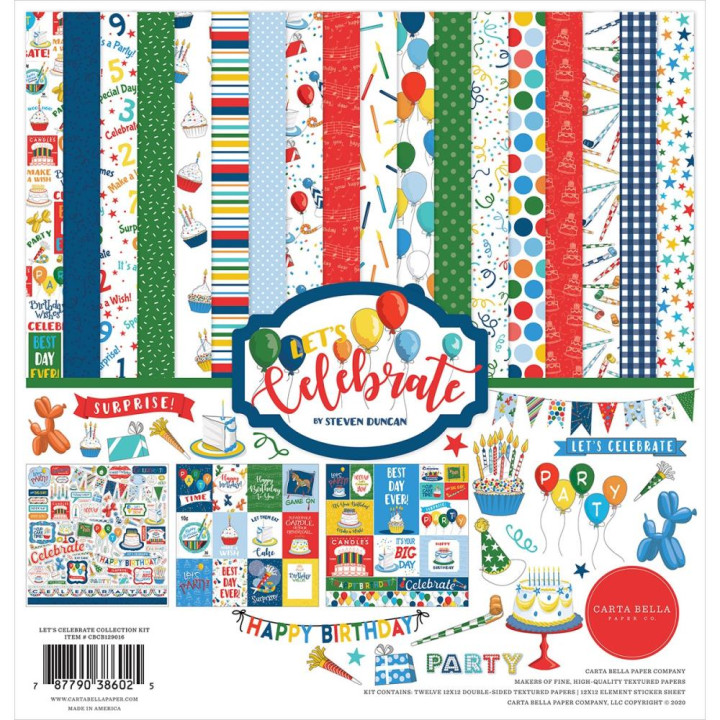 Набір паперу 30*30см Carta Bella Collection Kit Let's Celebrate 12/Pkg