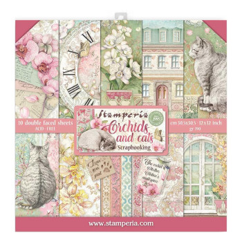 Набір паперу 30*30см Stamperia Orchids & Cats 10/Pkg