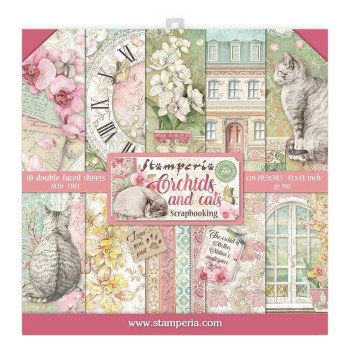 Набір паперу 30*30см Stamperia Orchids & Cats 10/Pkg