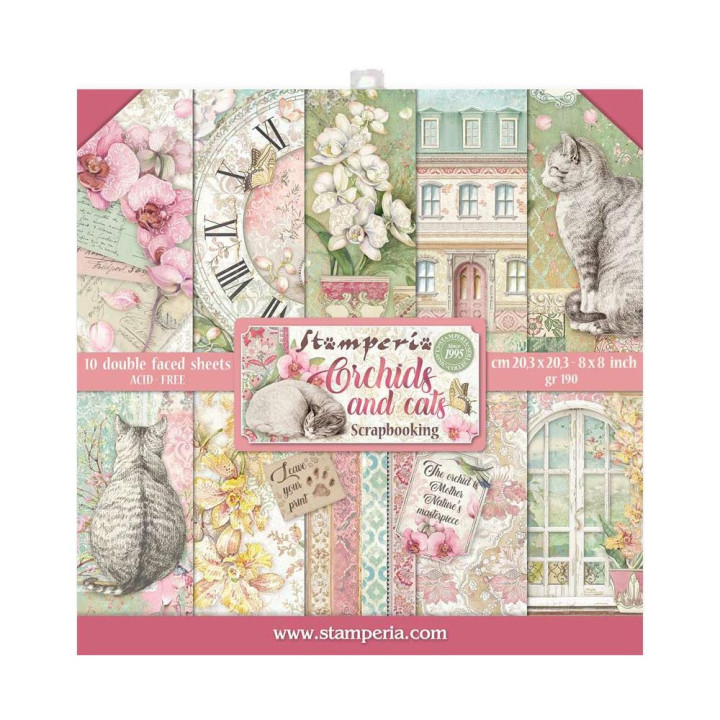 Набір паперу 20*20см Stamperia Orchids & Cats 10/Pkg