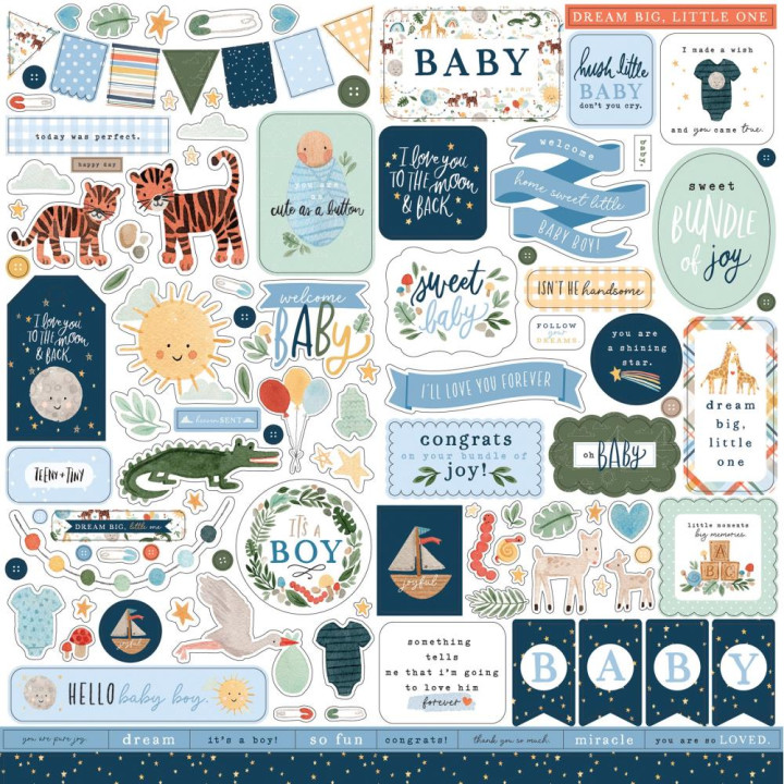 Наліпки Echo Park Welcome Baby Boy Cardstock Stickers Elements 30*30см