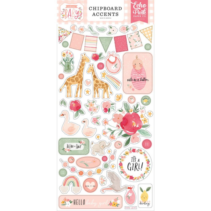 Наліпки з чіпборду Echo Park Welcome Baby Girl Accents 15*33см