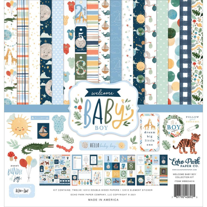 Набір паперу 30*30см Echo Park Welcome Baby Boy 12/Pkg