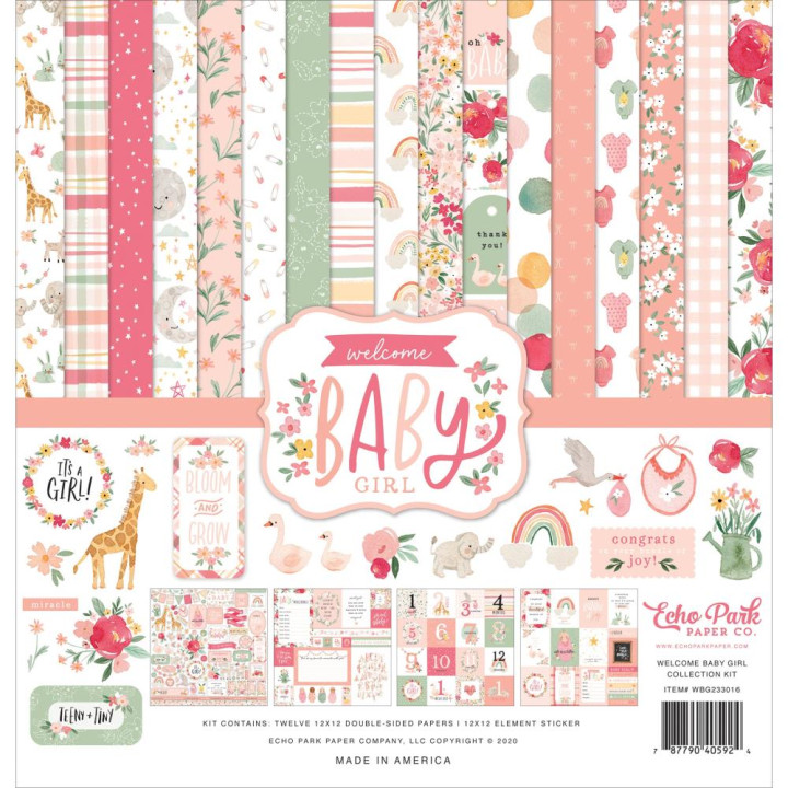Набір паперу 30*30см Echo Park Welcome Baby Girl 12/Pkg