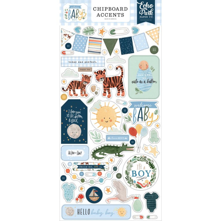  Наліпки з чіпборду Echo Park Welcome Baby Boy Accents 15*33см