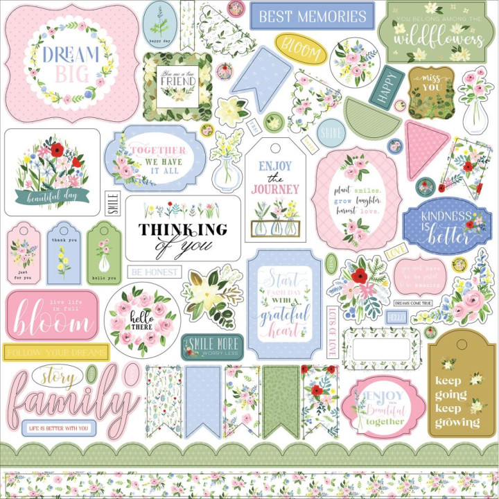 Наліпки Carta Bella Flora No. 4 Cardstock Stickers Elements 30*30см