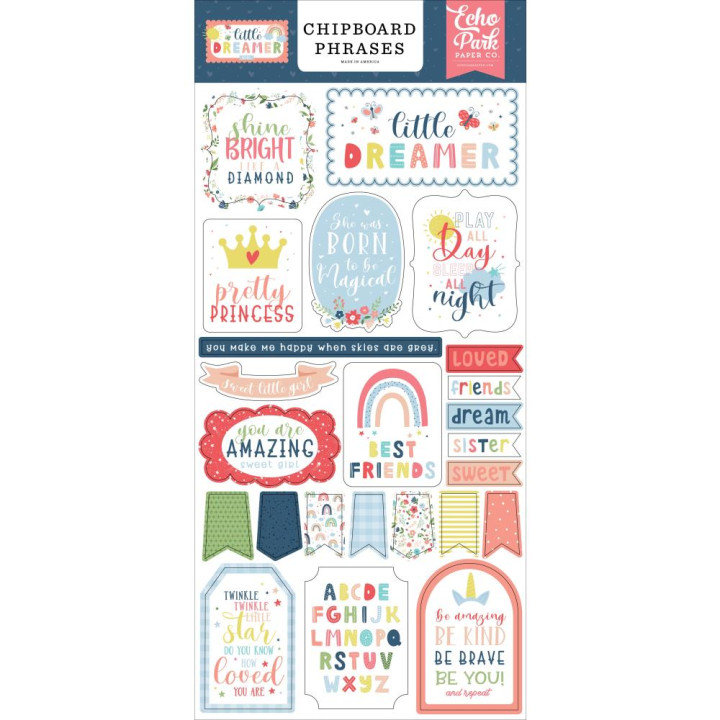  Наліпки з чіпборду Echo Park Little Dreamer Girl Phrases 15*33см