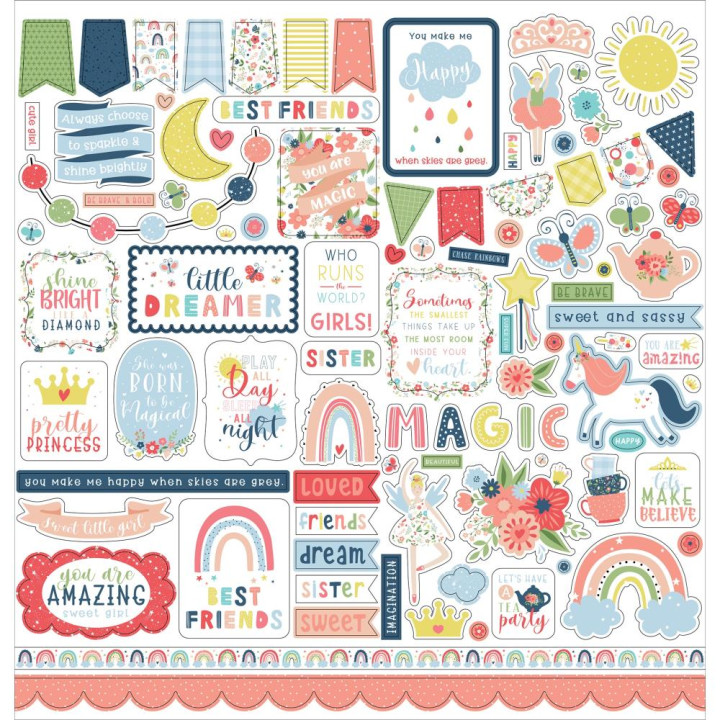 Наліпки Echo Park Little Dreamer Girl Cardstock Stickers Elements 30*30см