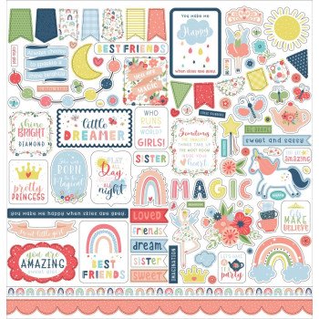Наліпки Echo Park Little Dreamer Girl Cardstock Stickers Elements 30*30см