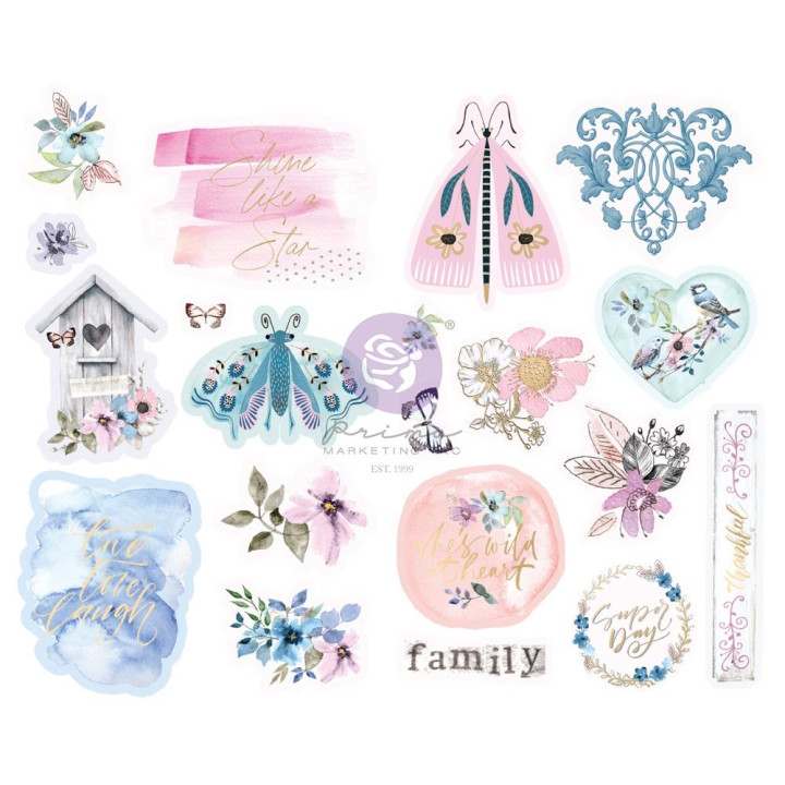  Наліпки з чіпборду Prima Watercolor Floral Chipboard Stickers 20/Pkg