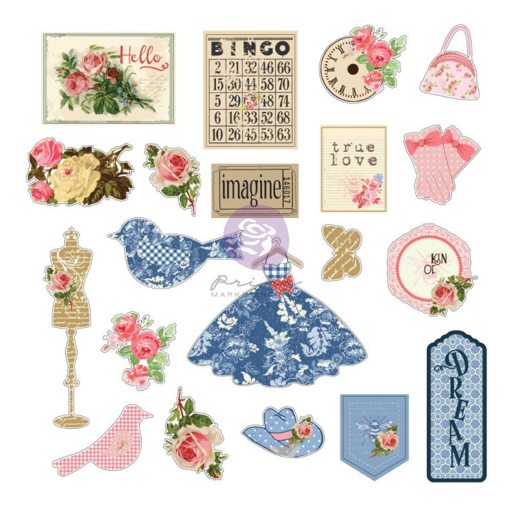 Висічки Prima Julie Nutting Frayed Denim Cardstock Ephemera 20/Pkg