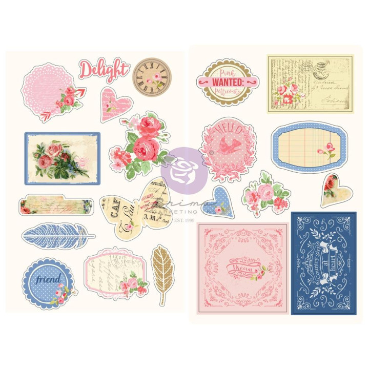  Наліпки з чіпборду Prima Julie Nutting Frayed Denim Chipboard Stickers 21/Pkg