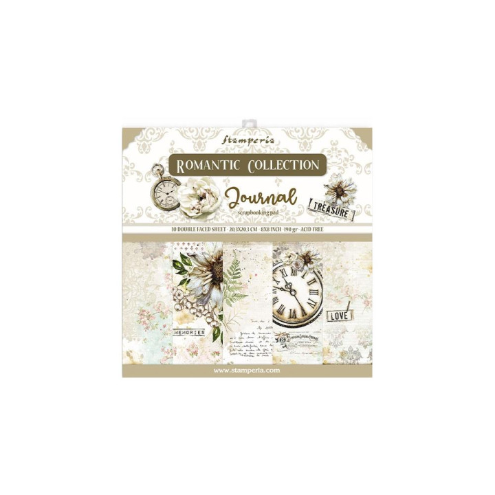 Набір паперу 20*20см Stamperia Romantic Journal 10/Pkg