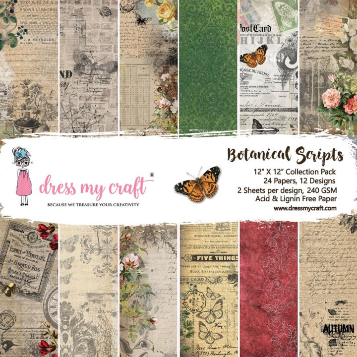 Набір паперу 30*30см Dress My Craft Botanical Scripts 24/Pkg