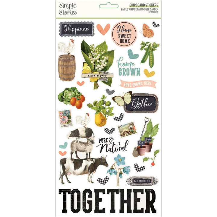  Наліпки з чіпборду Simple Stories Simple Vintage Farmhouse Garden 15*30см