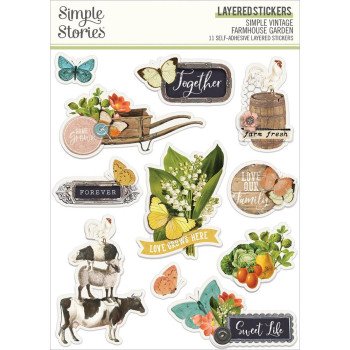 Наліпки Simple Stories Simple Vintage Farmhouse Garden Layered Stickers Elements 11/Pkg