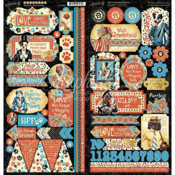 Наліпки Graphic 45 Well Groomed Cardstock Stickers Elements 30*30см