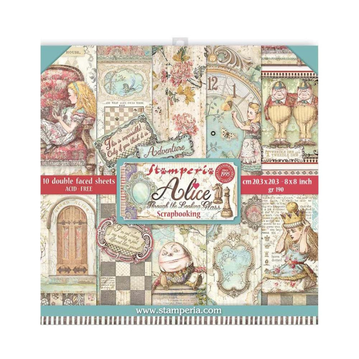 Набір паперу 20*20см Stamperia Alice Through The Looking Glass 10/Pkg