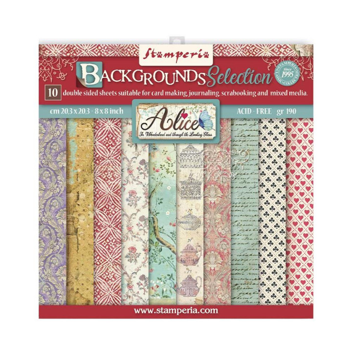 Набір паперу 20*20см Stamperia Backgrounds Alice Through The Looking Glass 10/Pkg
