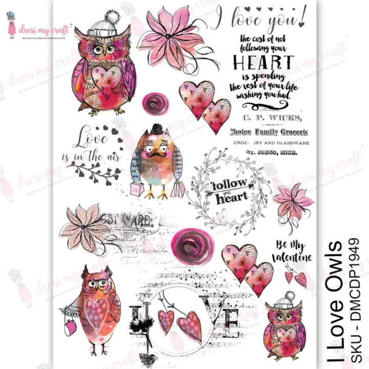 Трансфер Dress My Craft Transfer Me Sheet A4 I Love Owls