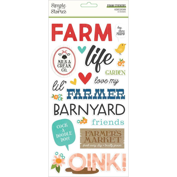 Наліпки Simple Stories Homegrown Foam Stickers 44/Pkg