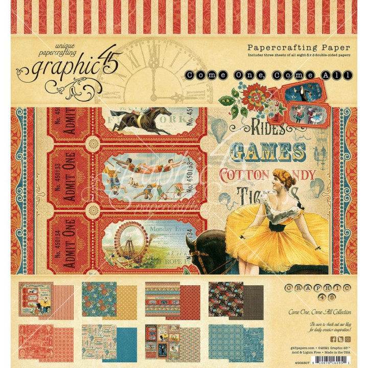 Набір паперу 20*20см Graphic 45 Come One, Come All! 24/Pkg