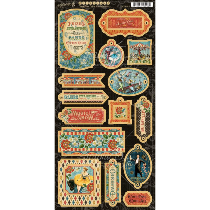  Чіпборд Graphic 45 Come One, Come All! Chipboard Die-Cuts 15*33см