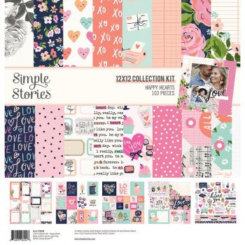 Набір паперу 30*30см Simple Stories Happy Hearts 12/Pkg
