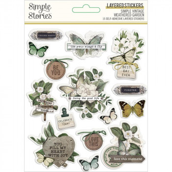 Наліпки Simple Stories Simple Vintage Weathered Garden Layered Stickers 15/Pkg