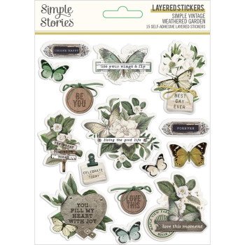  Наліпки Simple Stories Simple Vintage Weathered Garden Layered Stickers 15/Pkg
