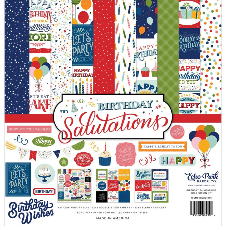Набір паперу 30*30см Echo Park Birthday Salutations 12/Pkg