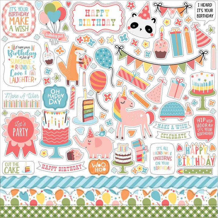 Наліпки Echo Park Birthday Girl Cardstock Stickers Elements 30*30см